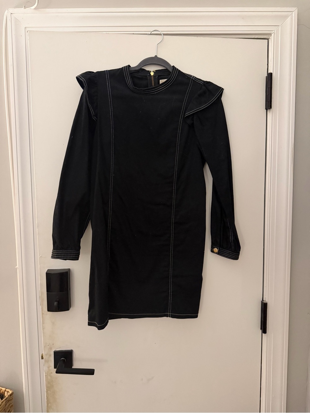 Something Navy Black Mini Dress with Contrast Stitching